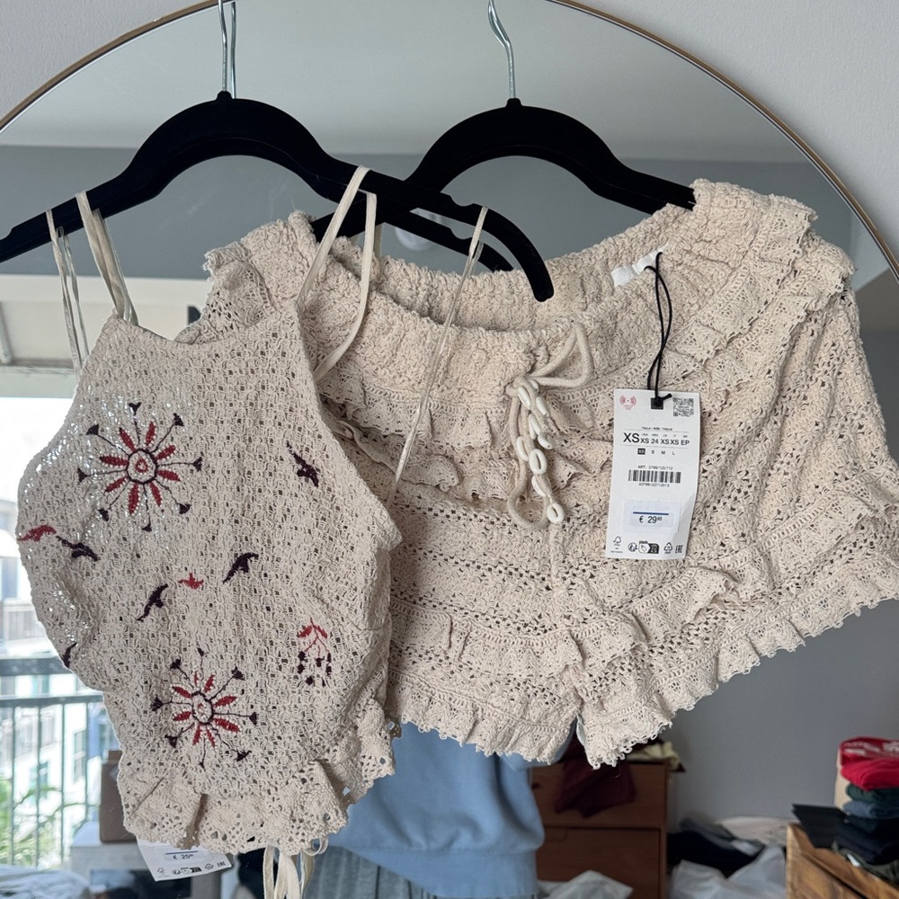 Zara Crochet Halter Top and Ruffle Shorts Set